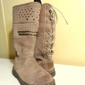 BEARPAW Winter Suede Snow Boots 7 Hickory LaceUp back Insulated SILVERTHORNE